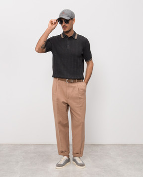 Brunello Cucinelli Серое поло с контрастными полосками M29204205P