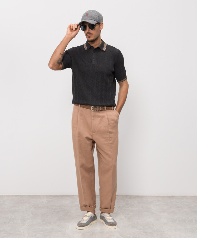 Brunello Cucinelli Серое поло с контрастными полосками M29204205P изображение 2