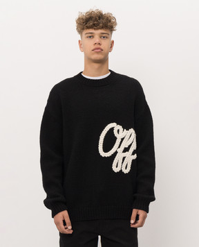 Off-White Черный свитер из шерсти с фактурной вышивкой логотипа 44MHE212F26K002