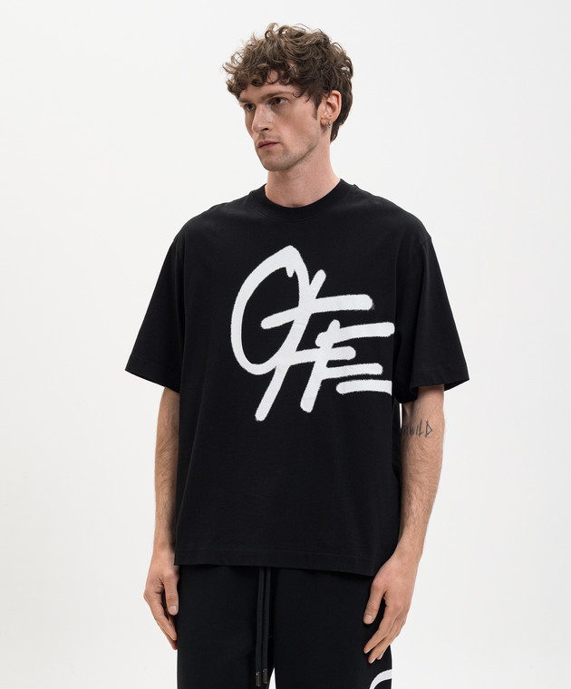 Off-White Черная футболка с принтом логотипа Spray 44MAA120S26J00L изображение 3