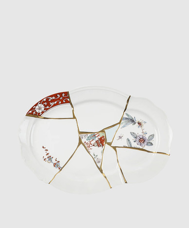 Белое фарфоровое блюдо Kintsugi