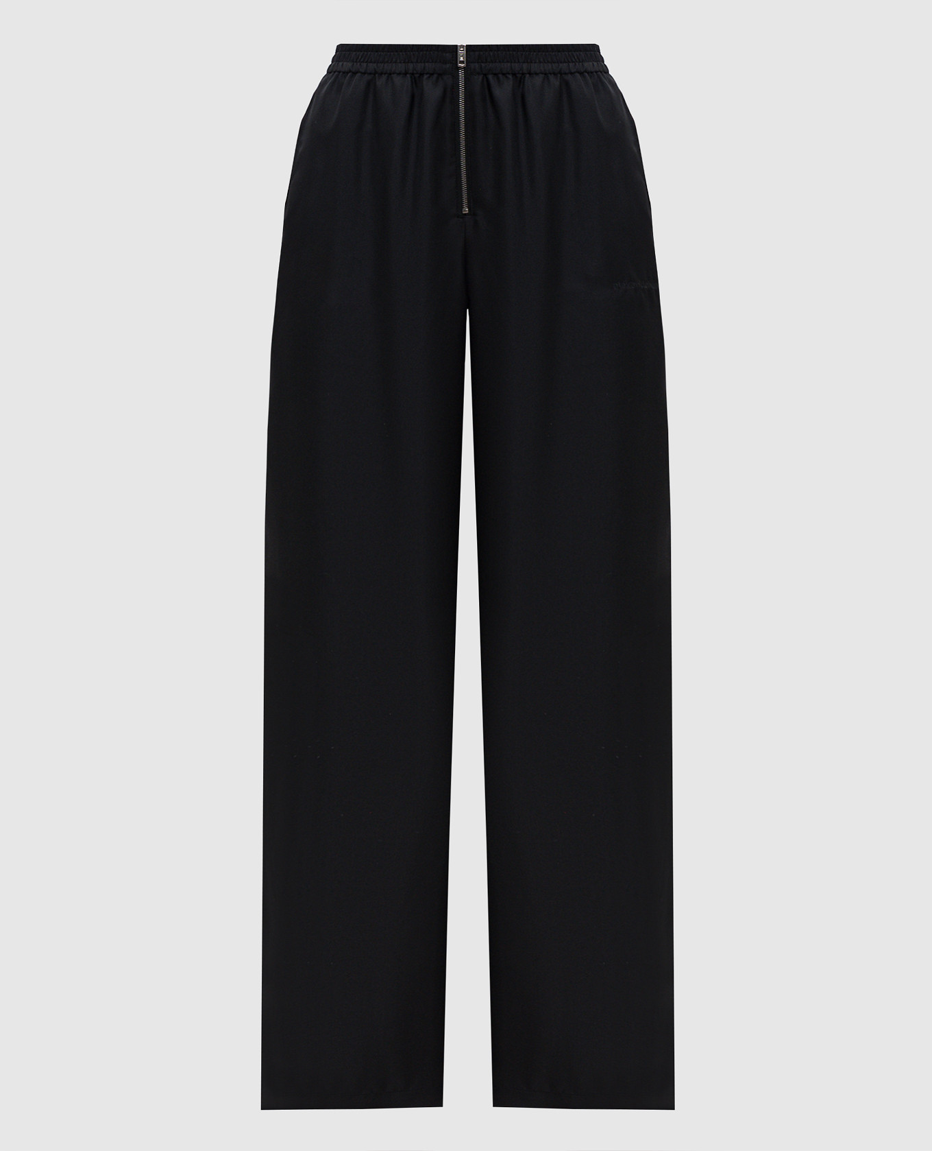 Черные брюки из шелка с вышивкой логотипа