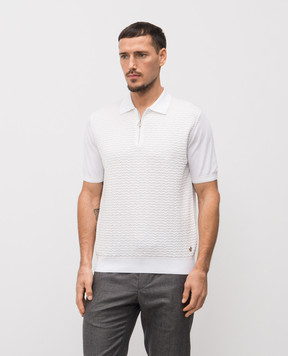 Stefano Ricci Белое поло с шелком в узор K212037P31F26193