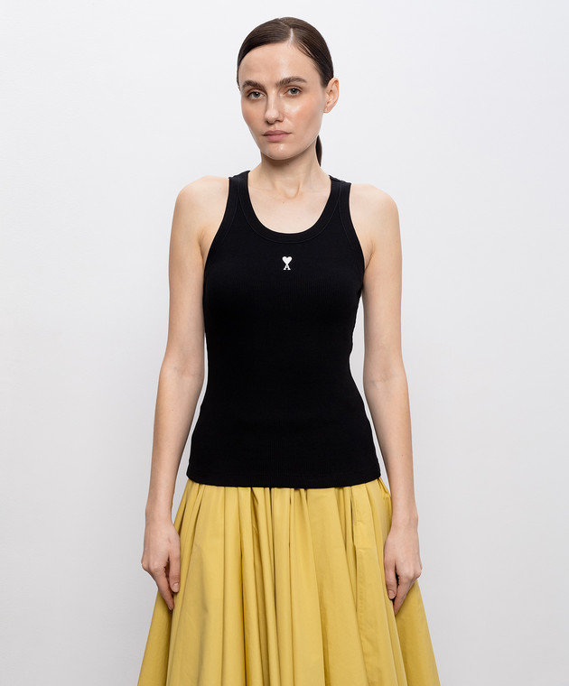 Ami Paris Черная футболка с вышивкой эмблемы FTP811JE0117 изображение 3