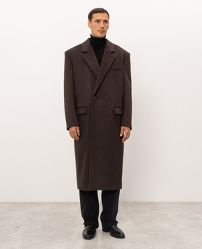 Saint Laurent Коричневое пальто из шерсти 873406Y1O11