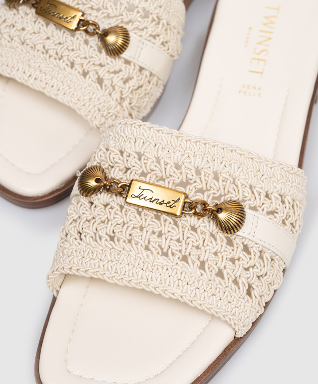 Twinset Бежеві шльопанці з гравіюванням логотипа 261TGT044 зображення 5