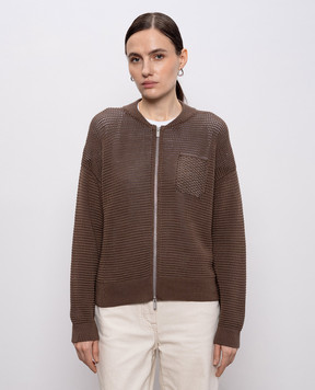 Peserico Коричневий кардиган з ланцюжком моніль A99102F079312B