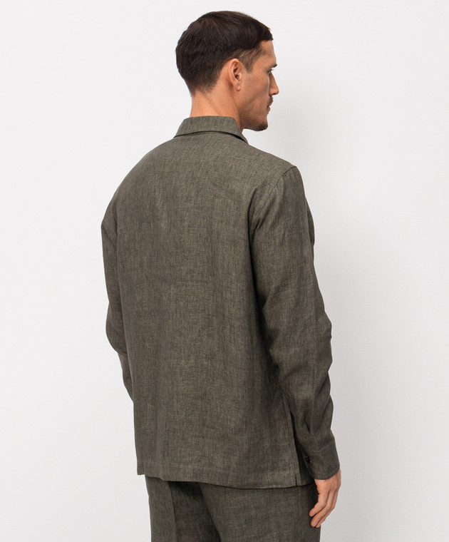 CAPOBIANCO Зелена сорочка з льону прямого крою 20M515LL00 зображення 4