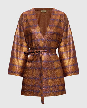 Momoni Коричневый кардиган CHAMA на запах с люрексом MOKN00166MO