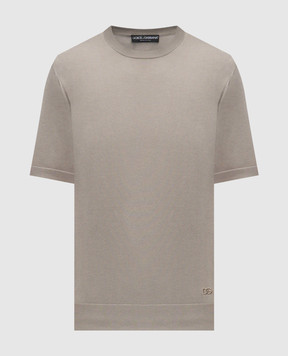 Dolce&Gabbana Футболка цвета хаки из шелка GXX03ZJBSO5