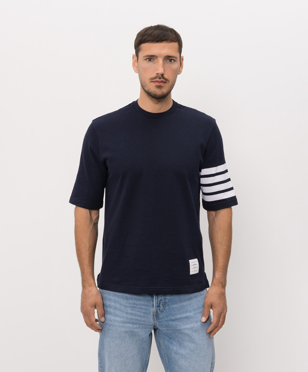 Thom Browne Синя футболка з нашивкою логотипа MJS168G07862 зображення 3