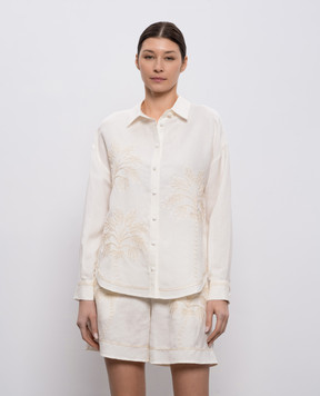 Twinset Белая рубашка с леном с вышивкой 261LM2MAA