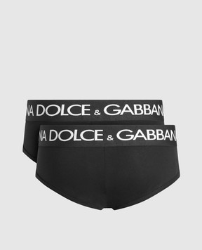 Dolce&Gabbana Набір чорних трусів-бріфів з візерунком логотипа M9D69JONN97