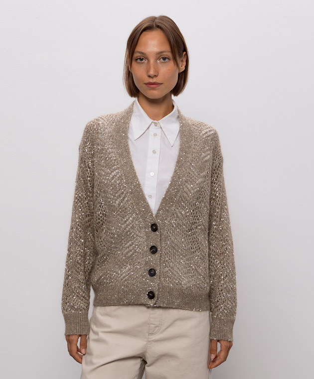 Brunello Cucinelli Бежевий кардиган з вовною в паєтки MRG562506 зображення 3