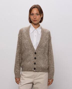 Brunello Cucinelli Бежевий кардиган з вовною в паєтки MRG562506