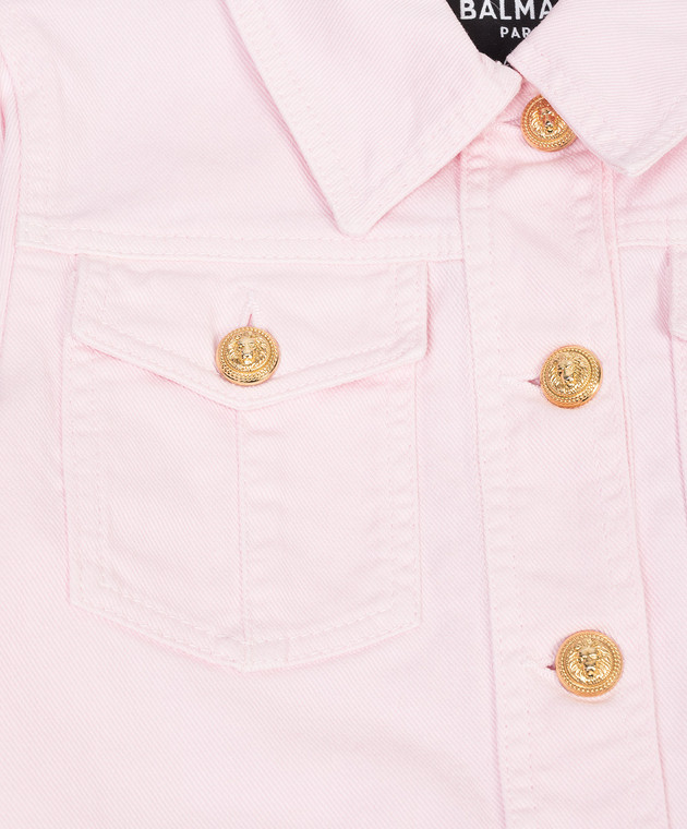 Balmain Детская розовая джинсовая куртка с вышивкой логотипа BY2A07Z3702810 изображение 3