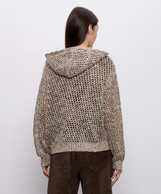 Brunello Cucinelli Коричневый ажурный кардиган с шелком и льном MEA345606P изображение 4