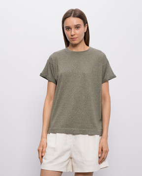 Brunello Cucinelli Футболка цвета хаки с кашемиром и шелком с люрексом M41810000