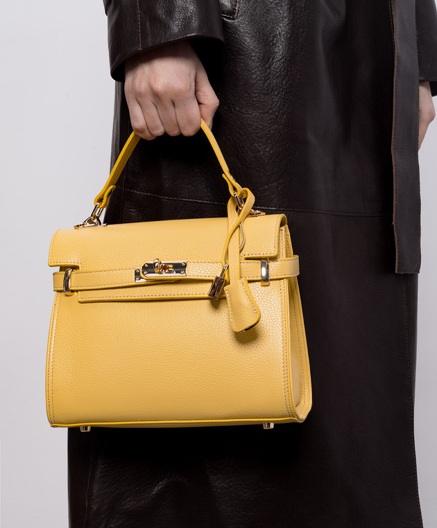 Gianni Notaro Желтая кожаная сумка-сетчел DOLLARO 099DOLLAROORO изображение 2