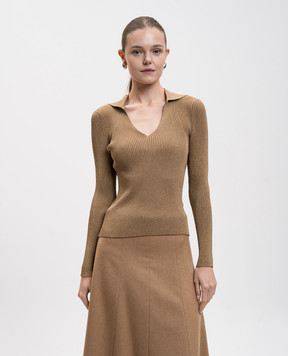 Max Mara Коричневый пуловер ONDATA в рубчик с люрексом ONDATA