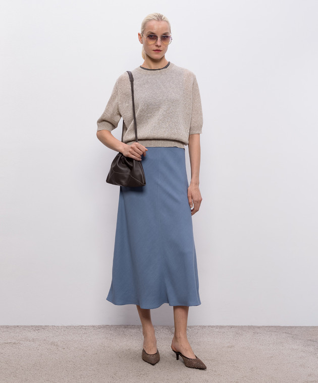 Brunello Cucinelli Бежевый топ из льна с пайетками MDT746400 изображение 2
