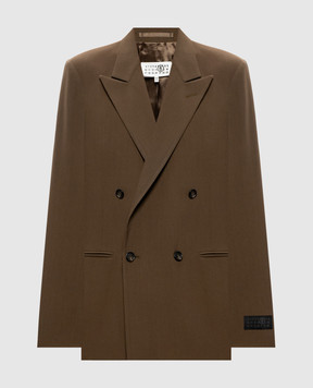 Maison Margiela MM6 Коричневый двубортный жакет с шерстью S62BN0129M35436