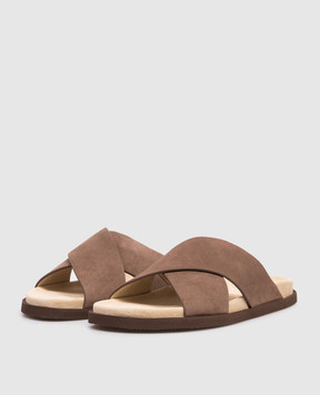 Brunello Cucinelli Коричневые замшевые шлепанцы MZUSOLY327