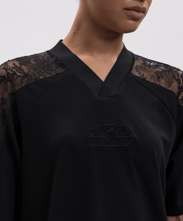 Off-White Чорна сукня-футболка міні з мереживом 2FU00648T зображення 5