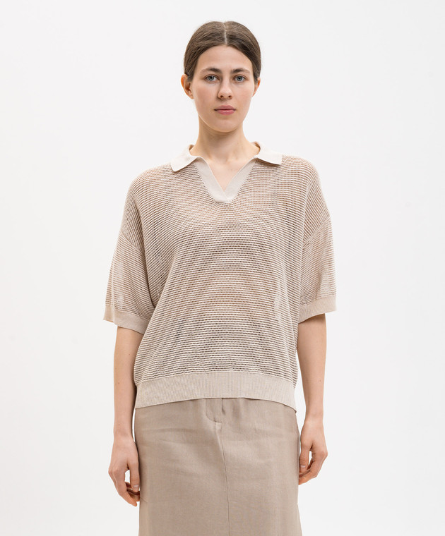 Peserico Бежевый топ с воротником-поло S99113F129056T изображение 3