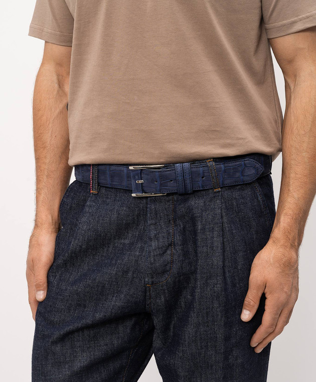 Cashmere&Whiskey Синій ремінь зі шкіри крокодила ALLIGATOR зображення 2