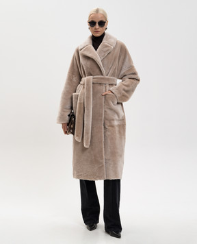 Babe Pay Pls Бежева двостороння двобортна дублянка з поясом 2027SETA