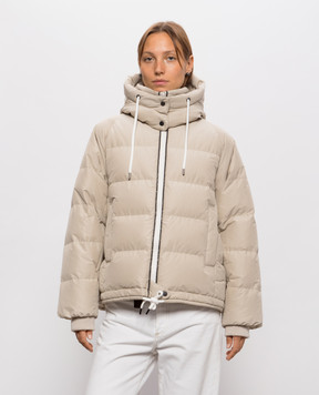 Brunello Cucinelli Бежевий стьобаний пуховик з ланцюжком моніль MH5257216