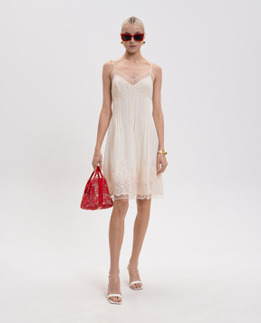 Ermanno Scervino Бежева сукня із шовку з мереживом D482Q321APVKX