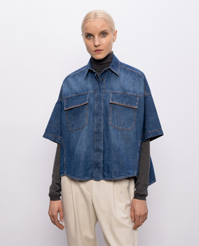 Brunello Cucinelli Синяя джинсовая рубашка с цепочкой мониль MH192RB506