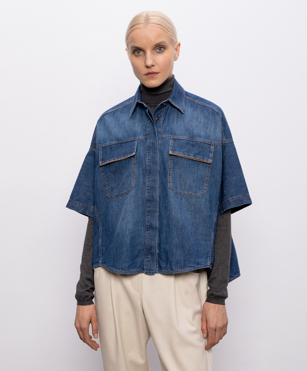 Brunello Cucinelli Синяя джинсовая рубашка с цепочкой мониль MH192RB506 изображение 3