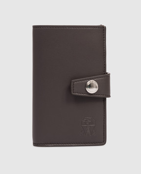 Brunello Cucinelli Коричневый кожаный портмоне с тиснением эмблемы MWZNBU439