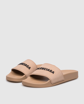 Balenciaga Коричневые слайдеры с фактурным логотипом 565547W1S80