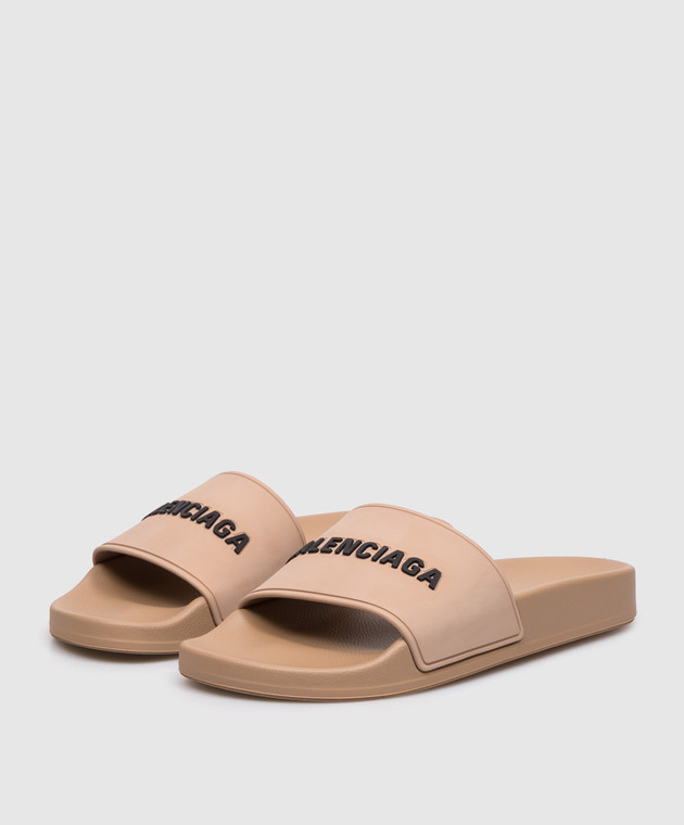 Balenciaga Коричневые слайдеры с фактурным логотипом 565547W1S80 изображение 2