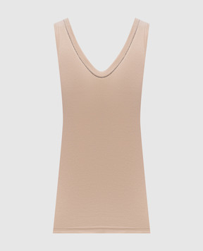 Brunello Cucinelli Бежева майка з ланцюжком моніль MPTC8BJ312