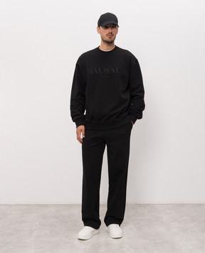 Balmain Черные спортивные брюки с вышивкой логотипа HH1PQ439BD59