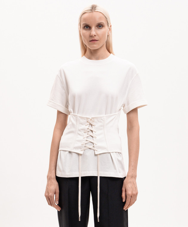 Alexander McQueen Футболка цвета айвори с корсетной нашивкой 863552QLAEZ изображение 3
