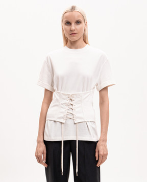 Alexander McQueen Футболка кольору айворі з корсетною нашивкою 863552QLAEZ