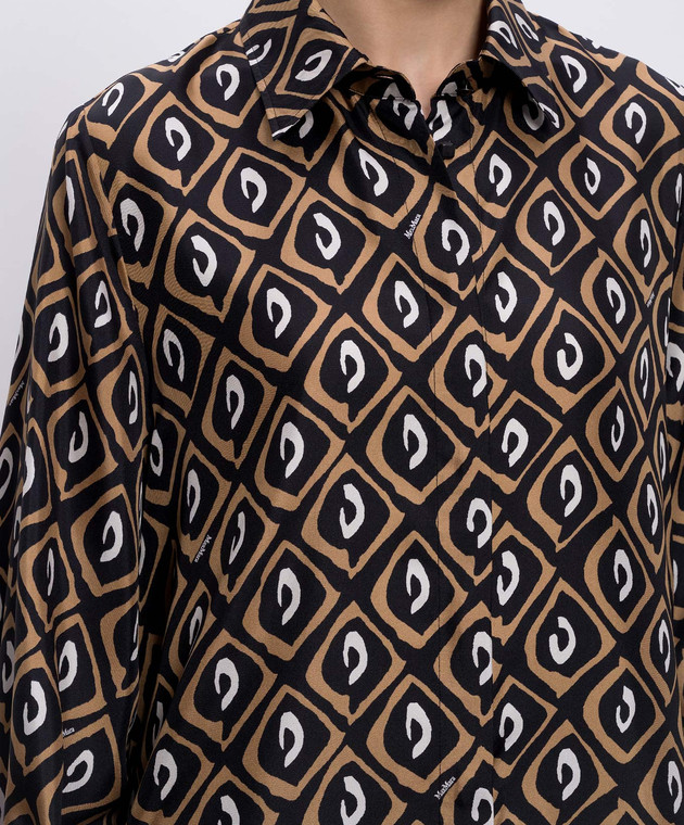 Max Mara Черное платье-рубашка из шелка в принт с поясом MXMGIARA изображение 5