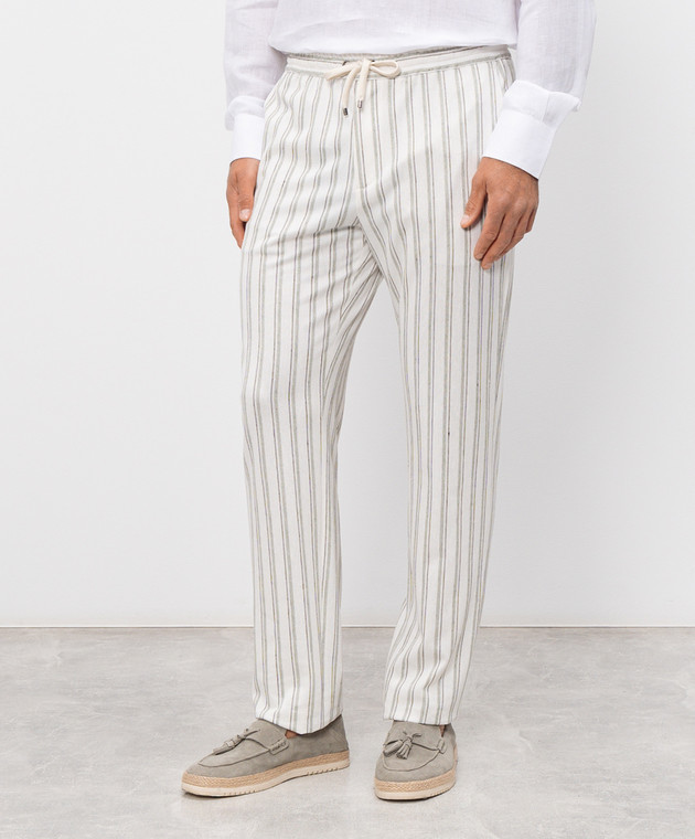 Agnona Белые брюки с леном в полоску T710U6YYB200 изображение 3