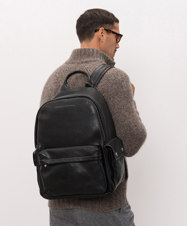 Brunello Cucinelli Чорний шкіряний рюкзак Travel MBZIBU243 зображення 2