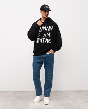 Balmain Черные худи с контрастным принтом GH1JT250GF40