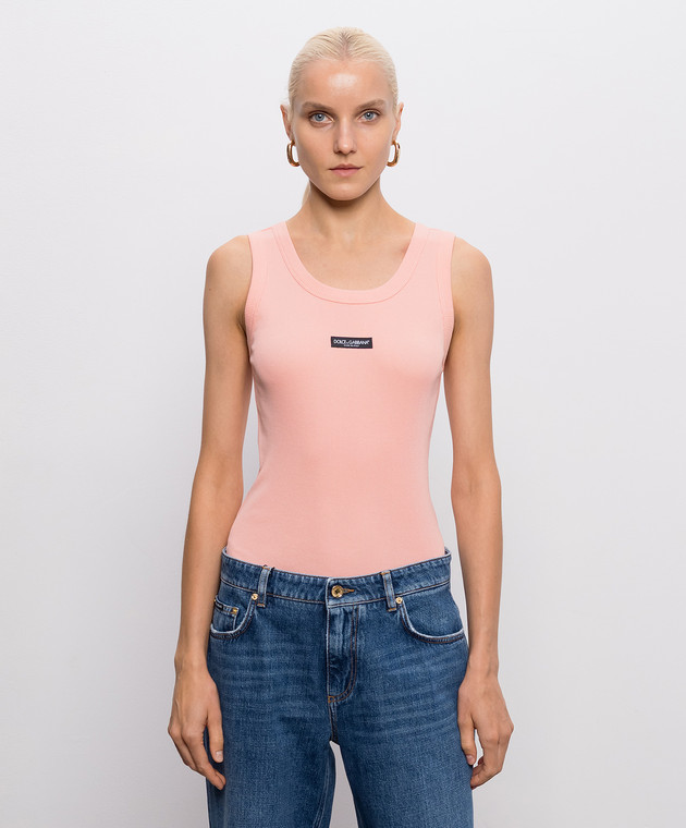 Dolce&Gabbana Рожева майка в рубчик з нашивкою логотипа F8W62TFU7AV зображення 3