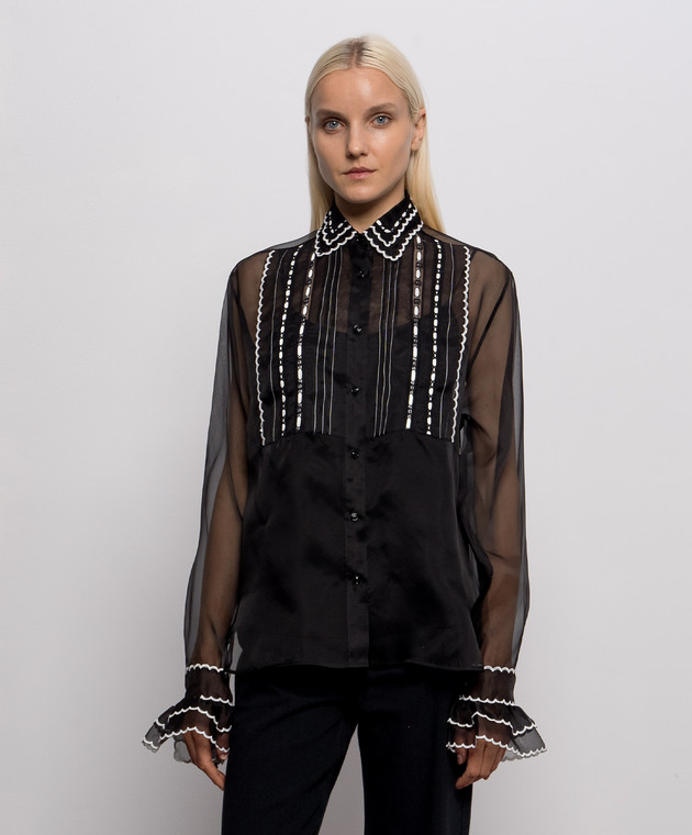 Ermanno Scervino Черная блуза из шелка с контрастной вышивкой D492K350CSAPORG изображение 3