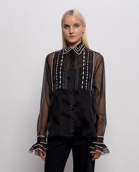 Ermanno Scervino Черная блуза из шелка с контрастной вышивкой D492K350CSAPORG
