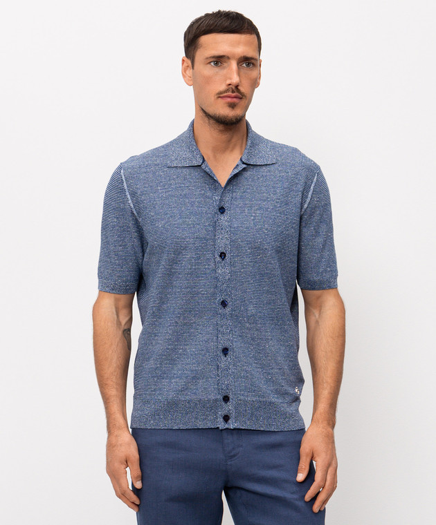 Stefano Ricci Синяя рубашка с короткими рукавами с леном и шелком K616441PAMF26110 изображение 3